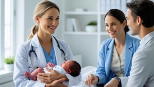 Pediatrician discussing Vitamin K and circumcision with parents.